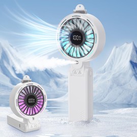 AMZAIZO Portable Handheld Fan&Foldable Misting Fan,5000mAh Maximum Use 4 Hours,5-Speed with LED Digital Display of Power&Wind Speed&LED Multi-Color Breathing Lights,Cooling Water Mist(White)