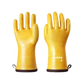 wahoo Professional Liquid Silicone Oven Mitts Gloves, Heat Resistant Gloves for Cooking, Baking, CoralAir Liner, 12 Inch, Yellow, Medium