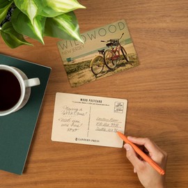 Wildwood, New Jersey, Bicycles and Beach Scene (4x6 Birch Wood Postcards, 2-Pack Stationary, Rustic Home Wall Decor)