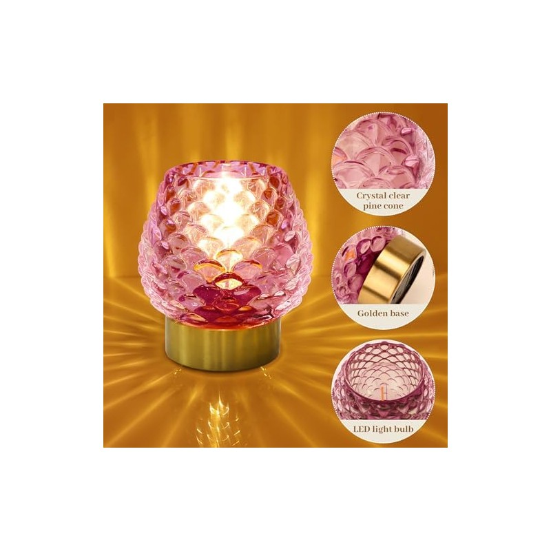 Ecleng 2 Pack Small Battery Operated Lamp with Timer,Cordless Glass
