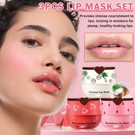 QIUFSSE Honey Pot Lip Balm,3PCS Coconut Watermelon Strawberry Lip Balm,Moisturizing and Repair Bee Lip Balm Honey Pot,Prevention Dry and Crack Lip Mask Overnight