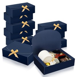 SWANGSA 11 Set Gift Boxes with Lids, 10.6''x8''x3'' Blue Kraft Paper Gift Boxes For Presents, Bridesmaid Proposal Box with Ribbon and 60pcs Adhesive Dots, for Wedding, Packaging wedding favors,