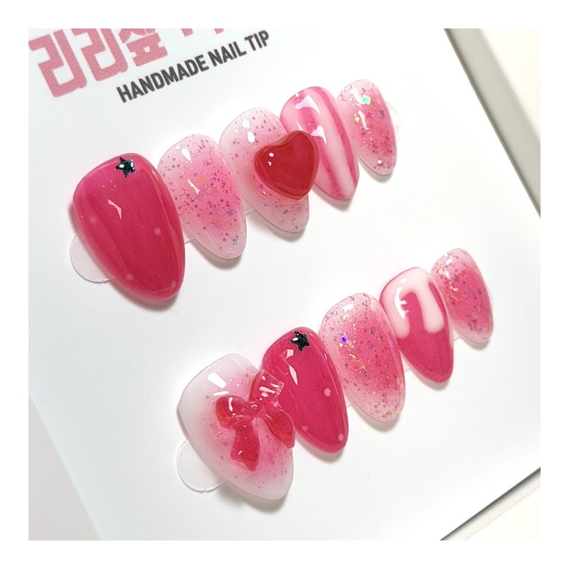 Molang Molang Strawberry Syrup Homemade Nail Tips - Short Ballerina