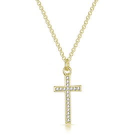 Philip Jones Gold Plated Pave Crystal Cross Necklace Created with Zircondia® Crystals