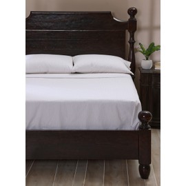 Cuddledown Striped Organic Percale Sheet Set | 100% Organic Cotton | Premium Quality | Soft | Breathable | Oeko-TEX Standard 100 | Deep Pockets | 4 Piece Set | Queen Size | Driftwood Stripe