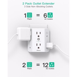 2 Pack Surge Protector Outlet, Outlet Splitter, Multi Plug Wall Outlet with 6 Wall Outlets, Outlet Adapter, Plug Extender, Outlet Extender for Home Office Dorm Room