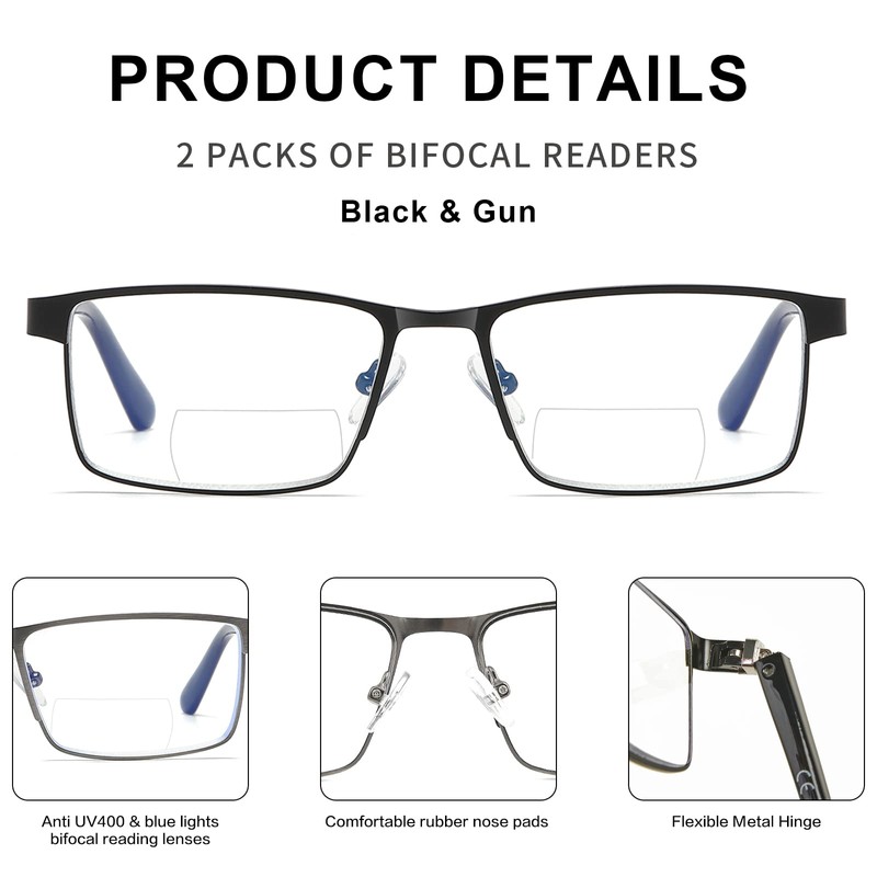 LKEYE Bifocal Reading Glasses Men Progressive Blue Light Blocking Computer