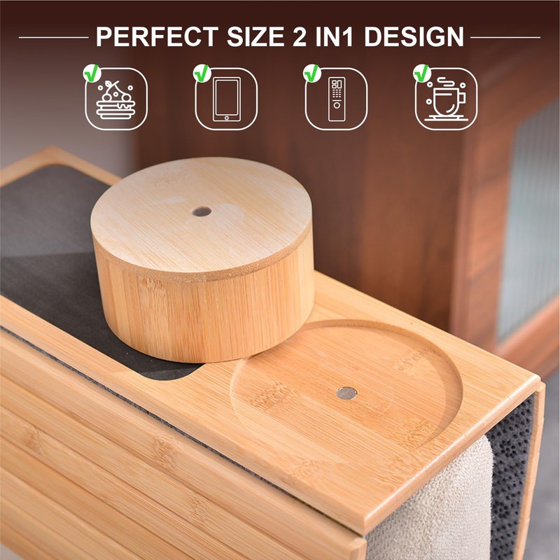 MAGIC BAMBOO Couch Cup Holder Tray, Bamboo Sofa Armrest Tray