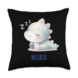 Miko Baby Sleeping Dino Baby Boy Name Throw Pillow