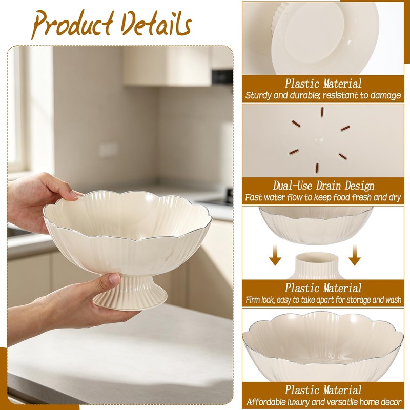 White Decorative Bowl 3Pack, 10" Detachable Decorative Fruit Bowls