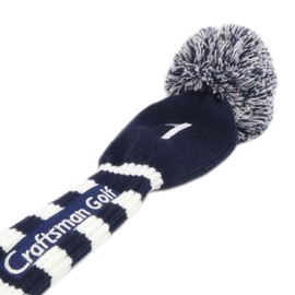 Craftsman Golf Driver Cover, Single Item, #1, Knit Pom Pom Club Head Cover, Navy Blue, White