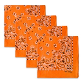 PJPSAA 4 Pack Cotton Bandana Paisley Bandanas Headband Cowboy Head Wrap Handkerchief Scarf for Women Men(Orange)