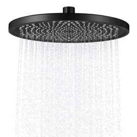 Rain Shower Head 26CM Rainfall Shower Head Overhead Replacement, Fixed Shower Head Adjustable with Swivel Ball Round Black