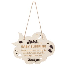 Baby Sleeping Door Sign, 8.27x6.3in Wooden Baby Sleeping Hanging Sign Baby Room Door Hanger Do Not Ring Doorbell Sign Plaque for Kids Room Outside Porch Nursery