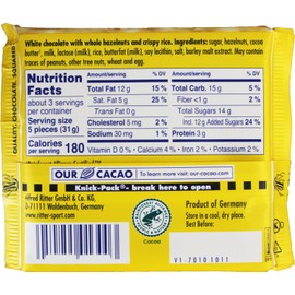 Ritter Sport 100g White Chocolate Whole Hazelnuts Candy Bar