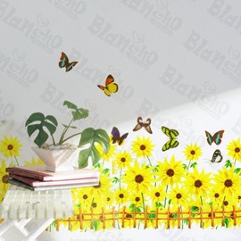 Colorful Butterfly and Blooming Flowers - Wall Decals Stickers Appliques Home D¨¦cor