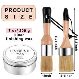 Threlaco Chalk Paint Wax with 2 Finishing Wax Brush Clear Furniture Finishing Wax 7 oz Sealing Wood Wax Protective Topcoat Paint for Painting Waxing Interior Furniture Cabinets Walls Home Accessories
