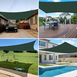 E&K Sunrise 7' x 15' Sun Shade Sail Rectangle Canopy Shade Cover UV Block for Patio Backyard Garden Outdoor (Green)