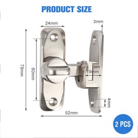 Barn Sliding Door Lock, 90° and 180° Installation Heavy Duty Bolt Lock, Flip Door Lock Latch, Screen Wardrobe Lock Latch Suitable for Barn, Garden, Bathroom, Home Security(2 Pack, Silver)