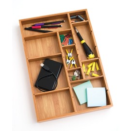 Lipper International 8397 Bamboo Wood Adjustable Drawer Organizer with 6 Removable Dividers, 12" x 17-1/2" x 1-7/8"