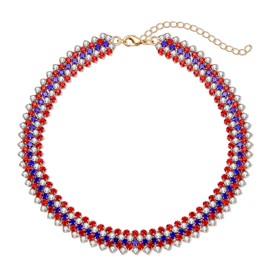 ARATLENCH 4 th of July Necklace Bling Red White and Blue Rhinestone Choker Necklace Adjustable American Flag Fourth of July Patriotic Chokers for Women (patriotic choker)