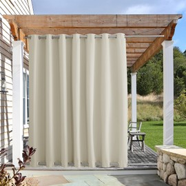 NICETOWN Waterproof Patio Outdoor Curtain and Drape Extra Wide, Thermal Insulated Top and Bottom Grommet Keep Sun & Rain Out Public Divider for Porch/Arbor, Beige, 1 Panel, W100 by L95
