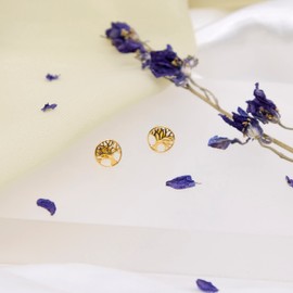 Tuscany Silver Women's Sterling Silver Yellow Gold Plated 8mm Tree of Life Stud Earrings