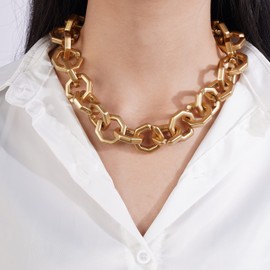 YERTTER Retro Boho Acrylic Gold Irregular Ring Link Chain Chunky Chain Choker Necklace Statement Acrylic Resin Big Link Chain Choker Women Girls