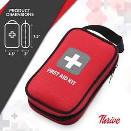 Thrive Compact Waterproof Car First Aid Kit - Durable Rip-Stop Nylon Hiking Supplies, First Aid Safety Kit Includes Bandages & Wipes, 100-Piece Bag