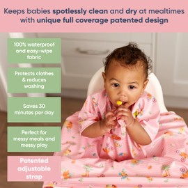 BIBaDO - Coverall Baby Feeding Bibs, Weaning Bib, Easy to Clean Baby Bibs for Eating, Adjustable High Chair Catch All Sleeved Bibs, Toddler Bib, Short Sleeve Feeding Bibs