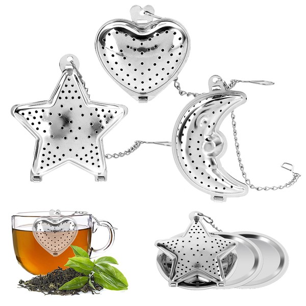 3Pcs Tea Strainer for Loose Tea, 304 Stainless Steel Loose Tea Infuser with Extended Chain Tea Filters for Loose Leaf Tea Great Gift for Tea Lovers with 3Pcs Tea Infuser Tray