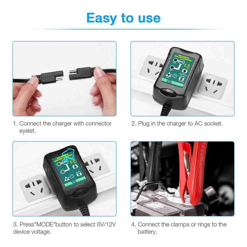 6V / 12V Battery Charger and Maintainer, 1500mA 12 Volt