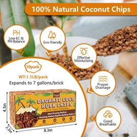 Legigo 10 Pack Coco Husk Chips- 11 LB 100% Organic Coconut Coir Chips Brick Potting Soil Mix with Low EC & PH Balance, Compressed Coconut Substrate Coco Chips Mulch Medium for Garden, Flowers, Plants