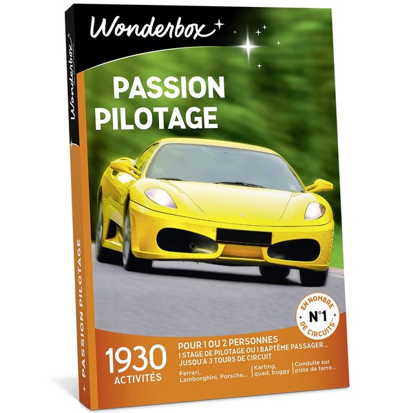 Wonderbox – Coffret cadeau pour homme - PASSION PILOTAGE – 1930 stages de pilotage Ferrari, Lamborghini, Porsche, rallye, karting, drift moto pour 1 à 3 personnes