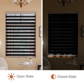 Horizontal Zebra Blinds for Windows, Roller Light Filtering Control Semi Sheer Windows Shades, Dual Layer Fabric Manual Pull Window Shutter for Home, Bedroom,Office, 27" W X 72" H, Black