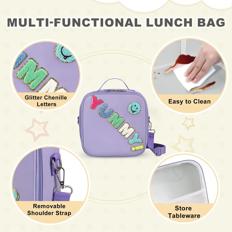 Kids Lunch Box Insulated Reusable Lunch Bag, Purple - Yummy