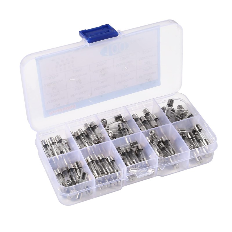 DIANN 100pcs Fast-Blow Glass Fuses Assortment Kit 10 Values 5x20mm