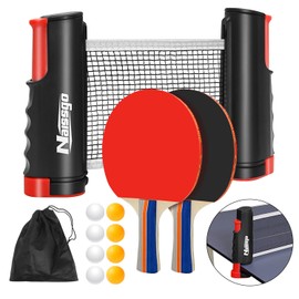 Naissgo Table Tennis Set with Retractable Net, Portable Ping Pong Paddle Set with 2 Rackets, 8 Balls and Mesh Bag, Easy Setup Table Tennis Kit for Indoor Outdoor, Beginners, Home and Office