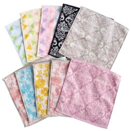 Hand Towel, Mini Towel, Handkerchief, Towel, Cute, Washcloth, Set of 10, 100% Cotton (Variety, Approx. 9.1 x 9.1 inches (23 x 23 cm)