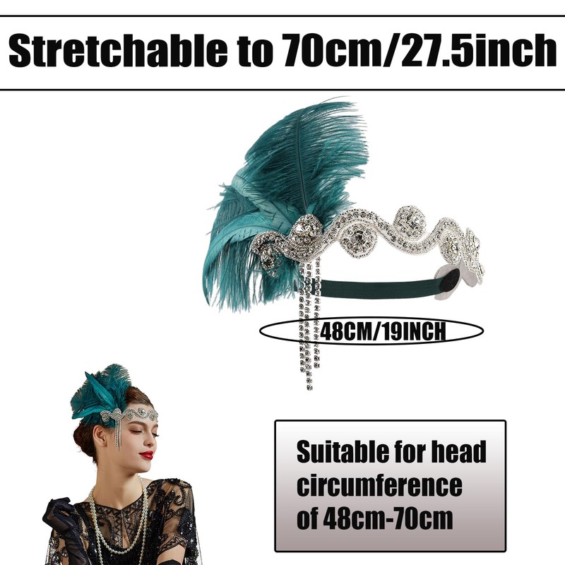 Flapper Headband for Women Vintage 1920s Pearls Feather Lace Headpiece