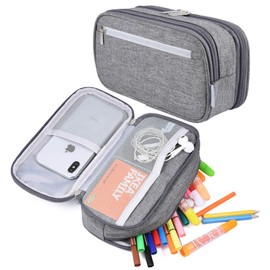 Big Capacity Pencil Case Pen Case Pencil Bag Pouch Pencil Holder Marker Stationery Desk Organizer Pencil Cases with Large Storage Compartment for Middle High School College & Office Supplies, Gray