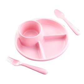 Platos divididos de plástico de 4 compartimentos para pérdida de peso, placa de control de porciones con tenedor de cuchara, apto para microondas y lavavajillas
