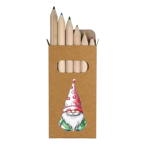 Azeeda 6 x 'Christmas Gnome' Short 85mm Pencils/Coloured Pencil Set