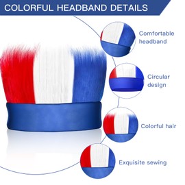 Hairy Headband Hat Wigs 4th of July Party Decorations American Flag Hairband Election Day Elastic Crazy Hair Headband for Patriotic Party Costume Celebrations Accessories Red Blue White Colorful Wigs