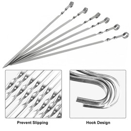 Barbecue skewers, shish kebab skewers, meat skewers, grill skewers, stainless steel barbecue skewers, marshmellow skewers, stainless steel long skewers, kebab skewers, barbecue accessories, pack of 12