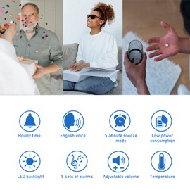 Hearkent Talking Clock for Elderly, Blind, Visually Impaired, English Voice Announcing Time Date and Week, Backlight and 5 Daily Alarms, Easy to Operate Speaking Alarm Clock, Low Vision Aids