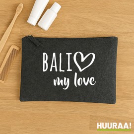 Huuraa Kulturbeutel Bali My Love Geschenk 1 Liter Charcoal Filz Bali Geschenkidee