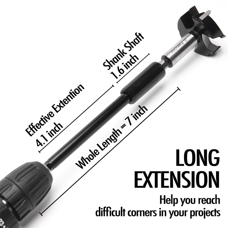 7 Inch Forstner Bit Extension for 3/8" Round Shank, Hole
