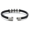 COOLSTEELANDBEYOND Men's Women's Unique Black Braided Leather Bracelet Bangle with