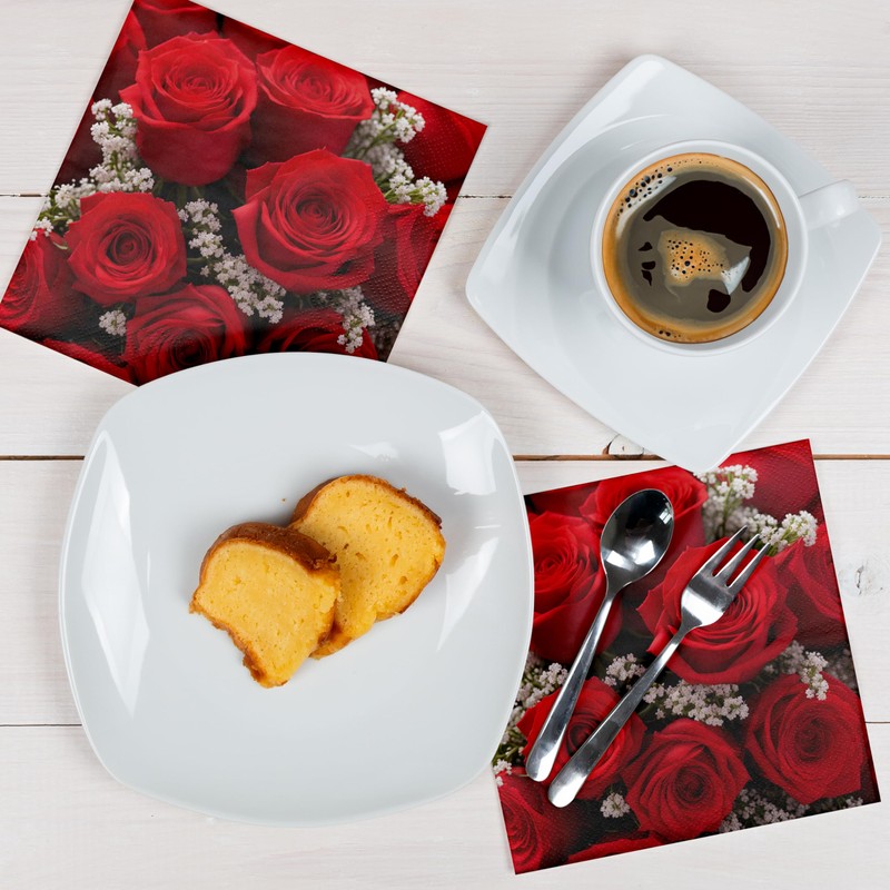 HEKU 100 napkins, 3-ply, 33 x 33 cm, red roses,